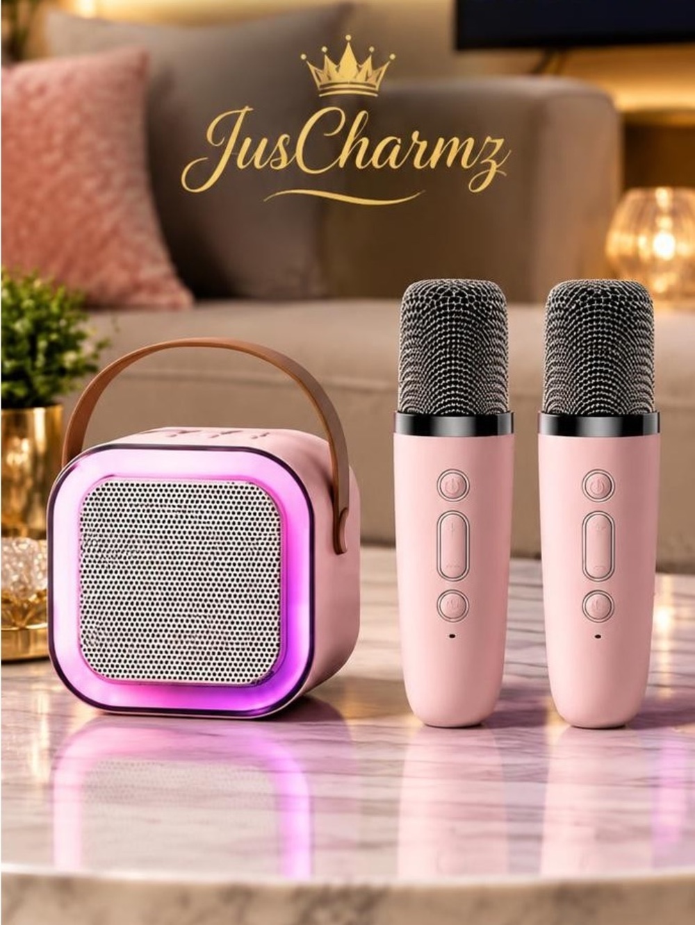 🎁 Mini Bluetooth Karaoke Speaker + 2 Wireless Mics & LED Lights | Perfect Gift